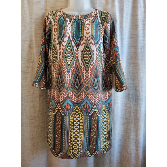 Glam brand women's boho patterned slip mini dress size small - Picture 1 of 10